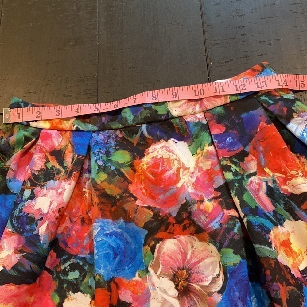 Express Floral Pleated Watercolor Colorful Rainbow Mini Back Zip Skirt - Picture 4 of 9